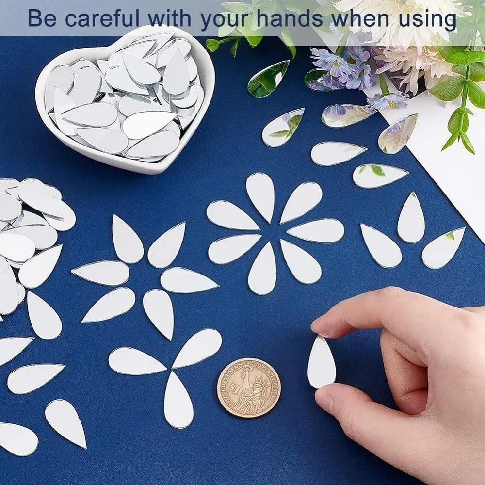 100pcs Acrylic Acrylic Mirror Stickers Self Adhesive Water Drop Shape Decorative Wall Stickers Cartoon Style 3D Effect