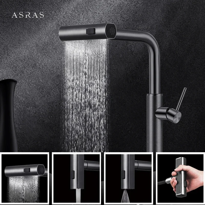 ASRAS Nanometer Waterfall Faucet Cup Rinser Kitchen Sinks Large Size 4mm Panel Handmade Honeycomb Embossing Step kitchen Sinks