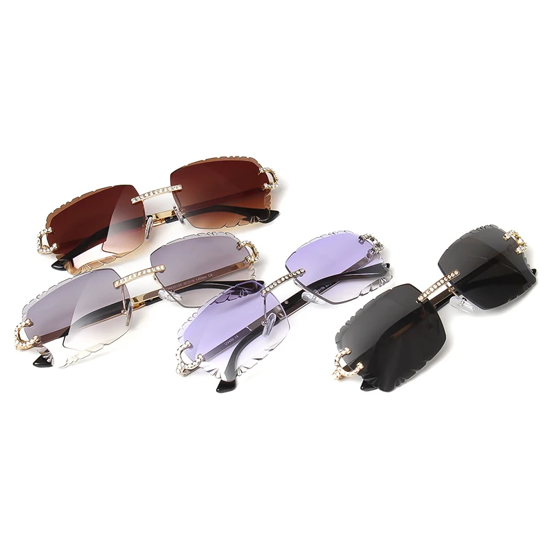 Fashion Rimless Square Sunglasses Vintage Diamond Brand Design Cut Lens Sun Glasses Men Women Metal Frame Luxury UV400 Eyewear view 6