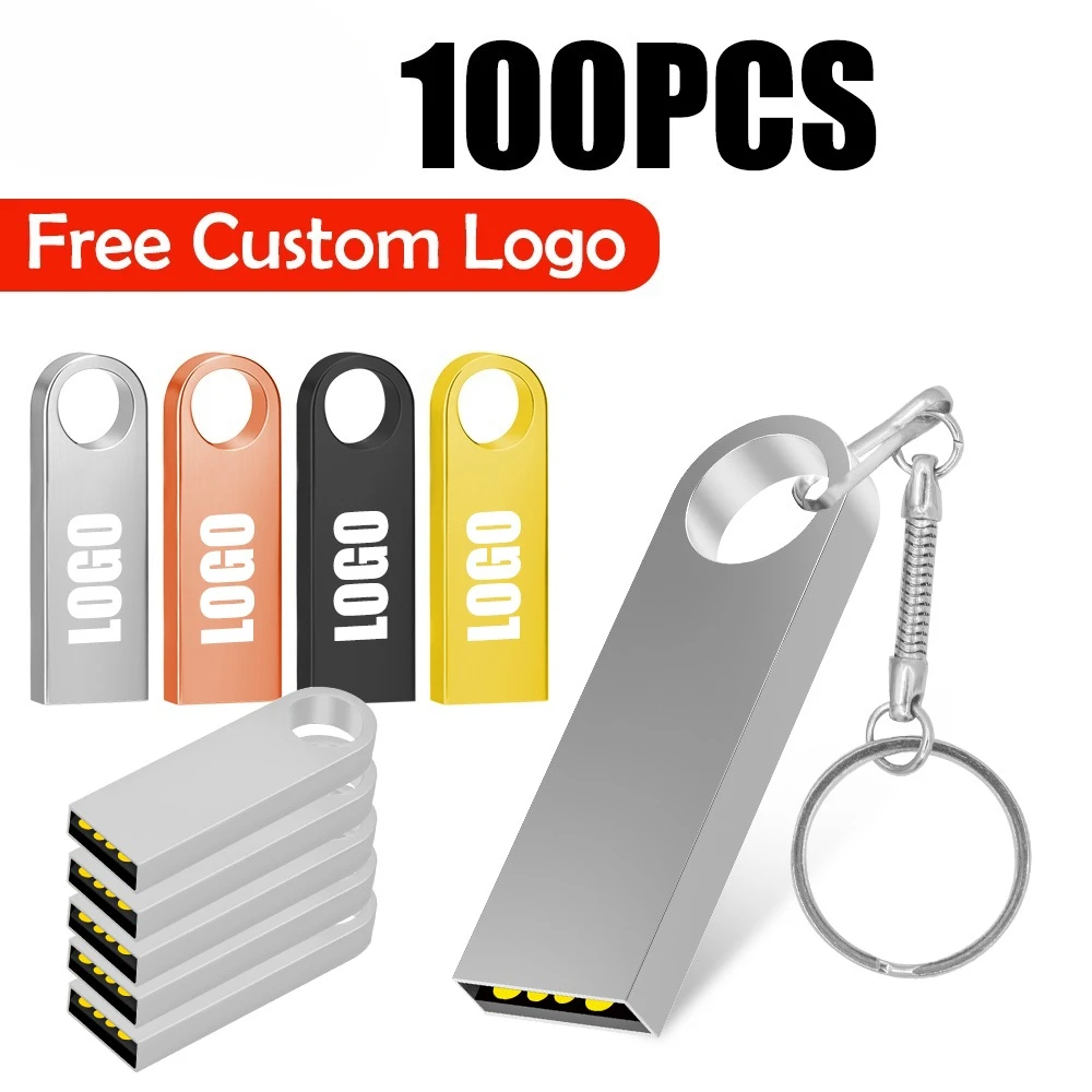 

100pcs Waterproof usb flash drive pen drive 4GB 8GB 16GB 32GB 64GB Metal pendrive Card Memory Stick Drives u disk with key ring