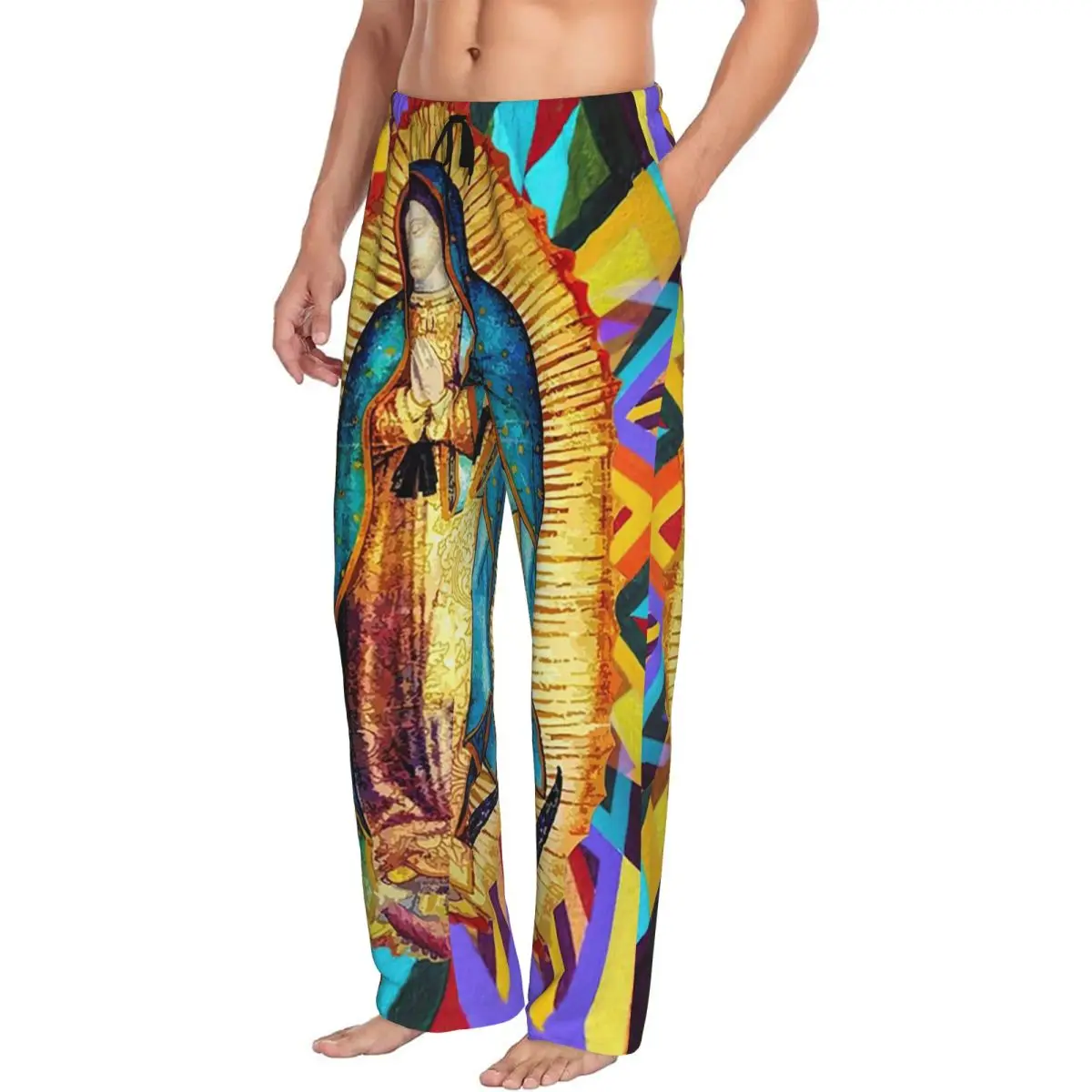 Custom Our Lady Of Guadalupe Virgin Mary Mexican Pajama Pants Men Sleepwear Sleep Lounge Bottoms with Pockets