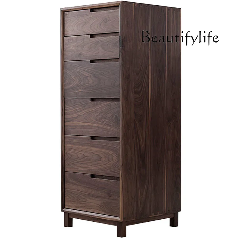 Retro solid wood bedroom, bedside modern simple home Japanese Nordic living room six-bucket chest of drawers