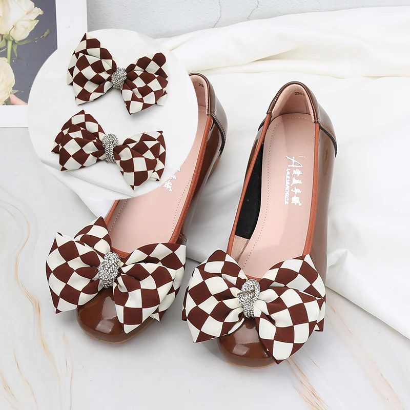 Bow Shoes Floral Footwear Handmade DIY Self-adhesive Black Women's Shoes Single Shoe Accessories Rhinestone Shoe Accessories