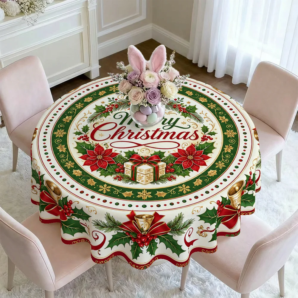 1 tablecloth, Christmas theme, daisy bells, Christmas flower print tableware, tablecloth