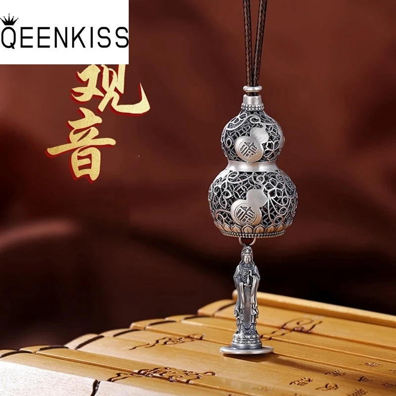 QEENKISS 925 Sterling Silver Vintage Calabash GuanYin Necklace Pendant For Women Men Party Birthday Wedding Christmas Gift PT681