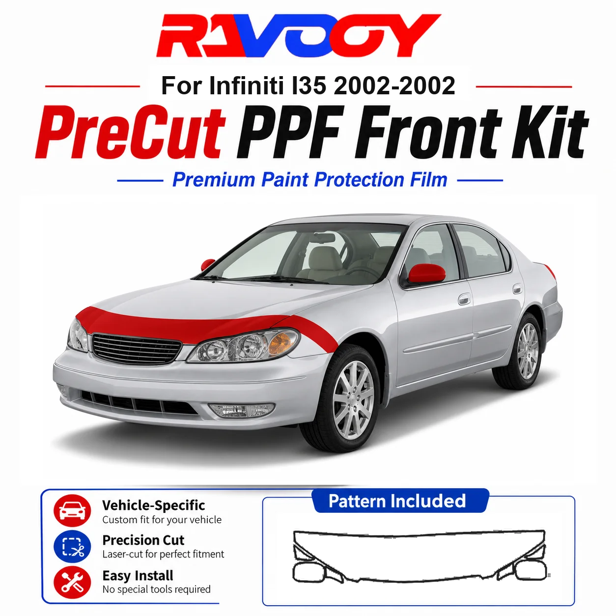

8.5mil TPU Precut PPF Kit For Infiniti I35 2002-2002 - Hood, Fenders & Mirror Set - Self-Healing Clear Bra Film