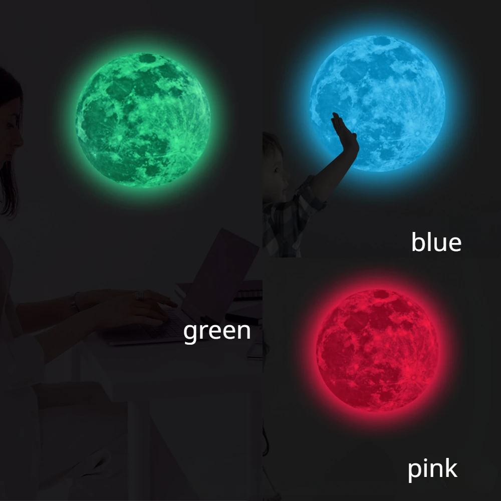 PVC 5-30cm Aesthetic 3D Luminous Moon Wall Sticker Glow in The Dark Fluorescent Sticker Home Kid Room Decals Wall Decor Wallpape