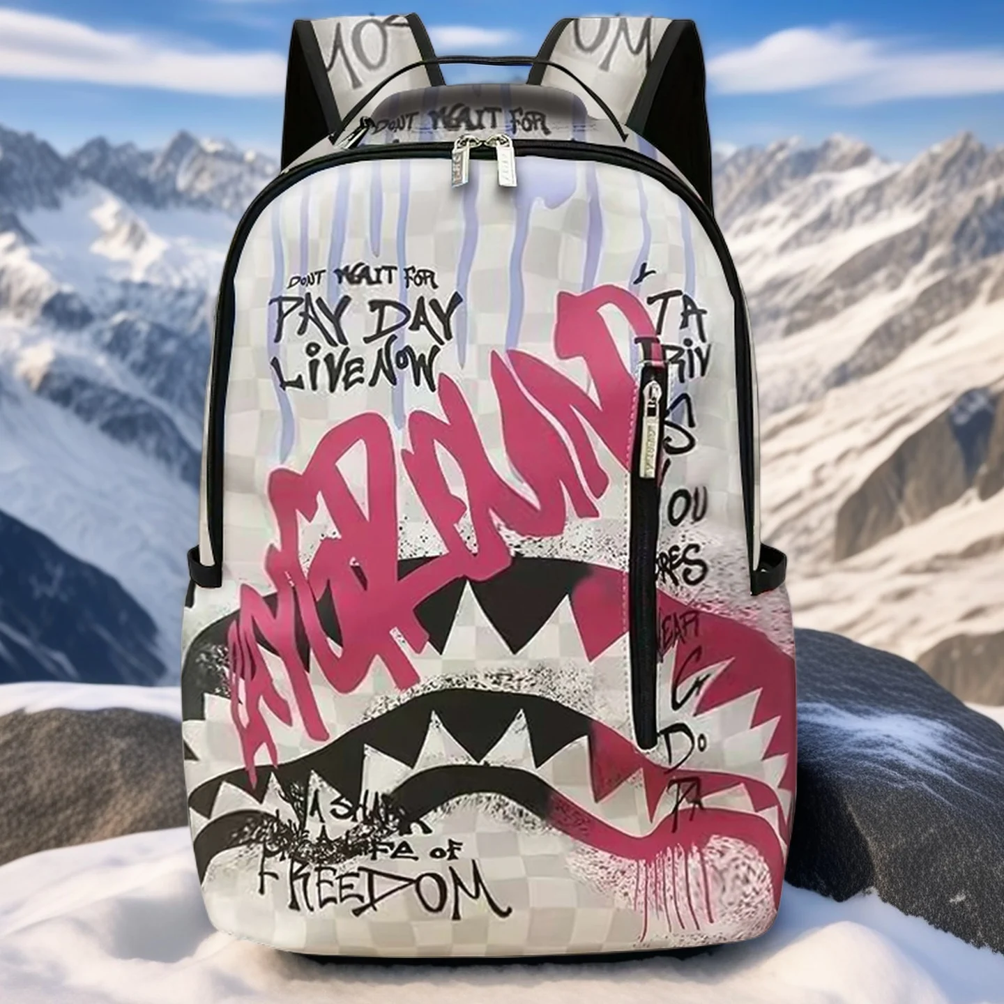 Mochila estilo hip-hop con motivos pintados con aerosol, una elegante bolsa de viaje para el día a día, una bolsa de viaje de gran capacidad, una mochila multifuncional, con correas ajustables para los hombros, adecuada para adolescentes, para la temporada de regreso a clases, el mejor regalo para el día de San Valentín, un regalo para amigos o para regalar, un regalo para hombres, un regalo interesante.
