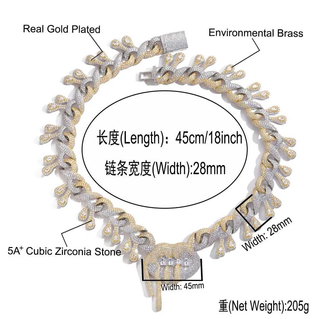 Hip Hop CZ Stones Paved Bling Iced Out Sexy Lips Infinity Cuban Link Chain Pendants Necklace for Men Fashion Rapper Jewelry Gift