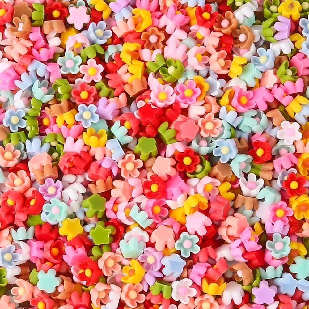 100 sztuk 6mm akrylowy kwiat DIY Nail Art żywica wielokolorowy kwiatowy Nail Art Charms w kształcie kwiatu artykuły do ​​Manicure do Manicure — zdjęcie 5