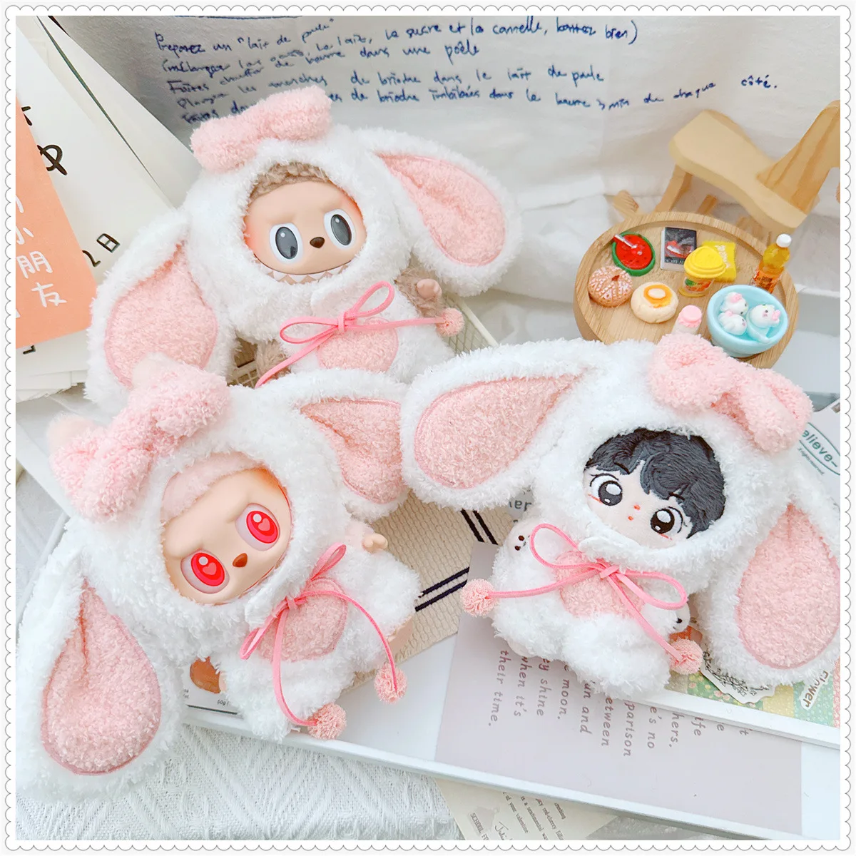 Cute Soft Fluffy Bunny 2Pcs Set Plush Doll Clothes for 10cm Kawaii Idol Doll DIY Dress up Game Change Clothes for Girls