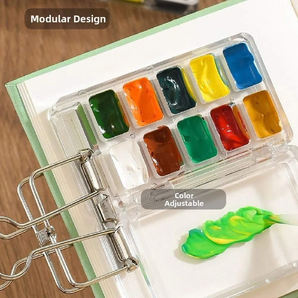DIY 10/21 Grid Watercolor Paint Palette Mini Waterproof Paint Pigment Box Portable with Clip Travel Painting Tray Outdoor