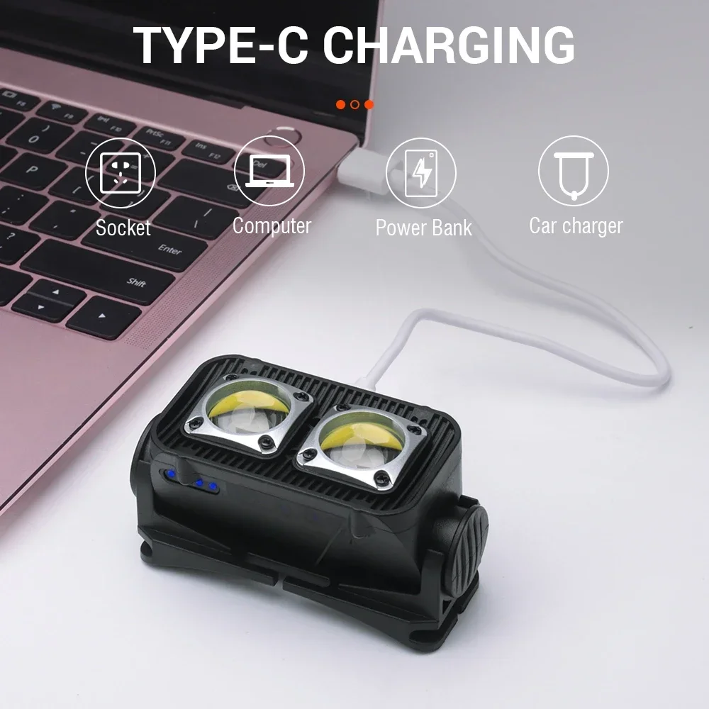 Super Bright Mini COB Headlamp Type-C Charging Headlights 300LM 18650 Head Torch Camping Emergency Portable Waterproof Lantern