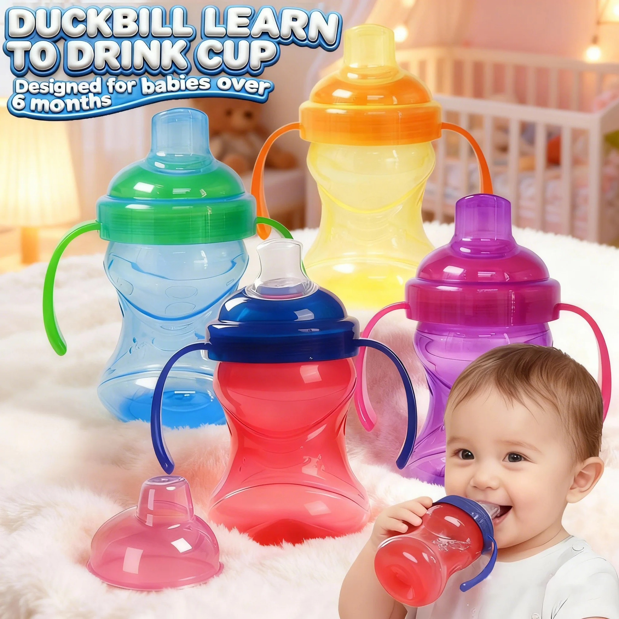 

270ml-baby learning drinking cup, infant training duckbill water cup, double handle non-slip design, easy to hold