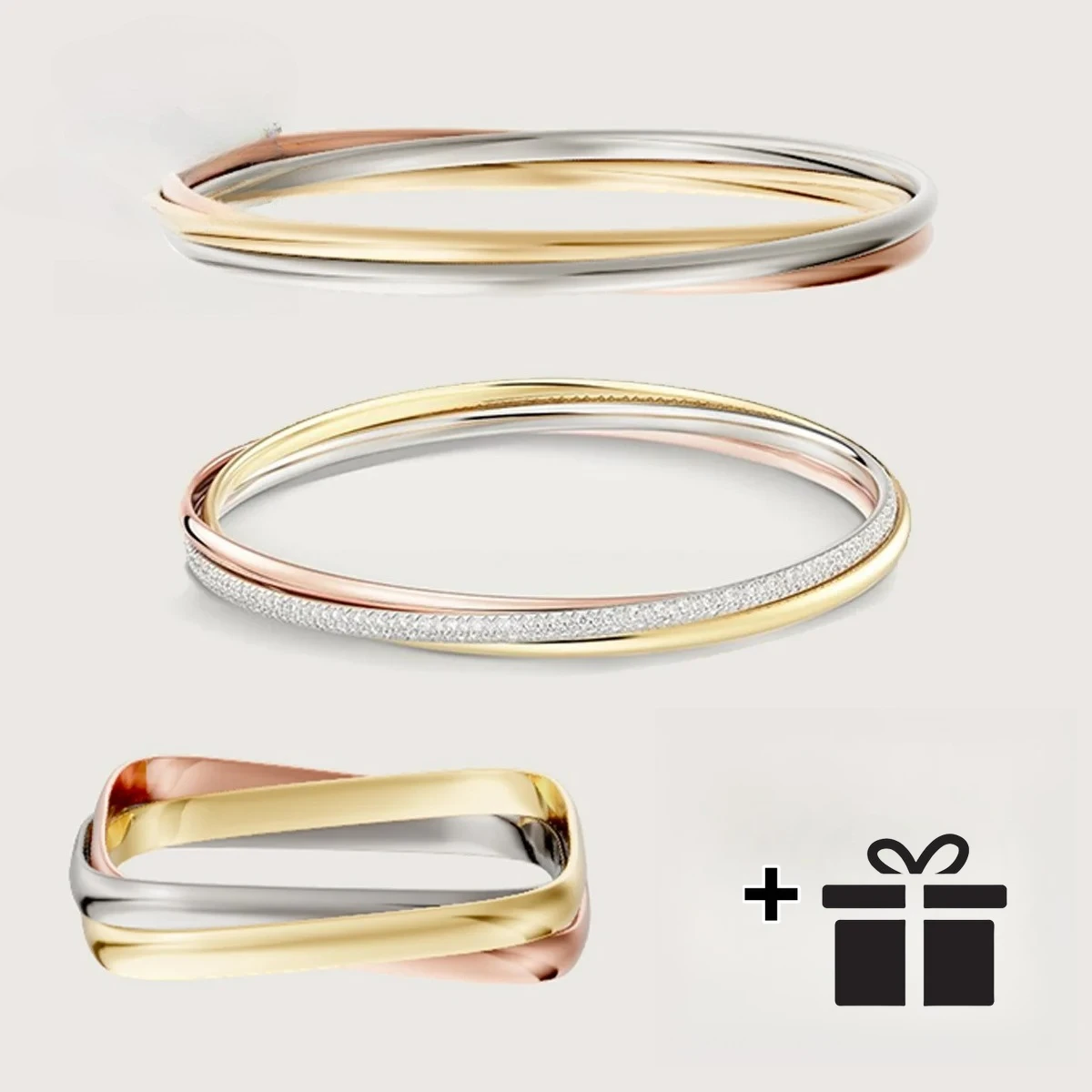 

2025 high-quality S925 three-ring three-color diamond-encrusted bracelet, a daily fashionable jewelry for parties and workplaces