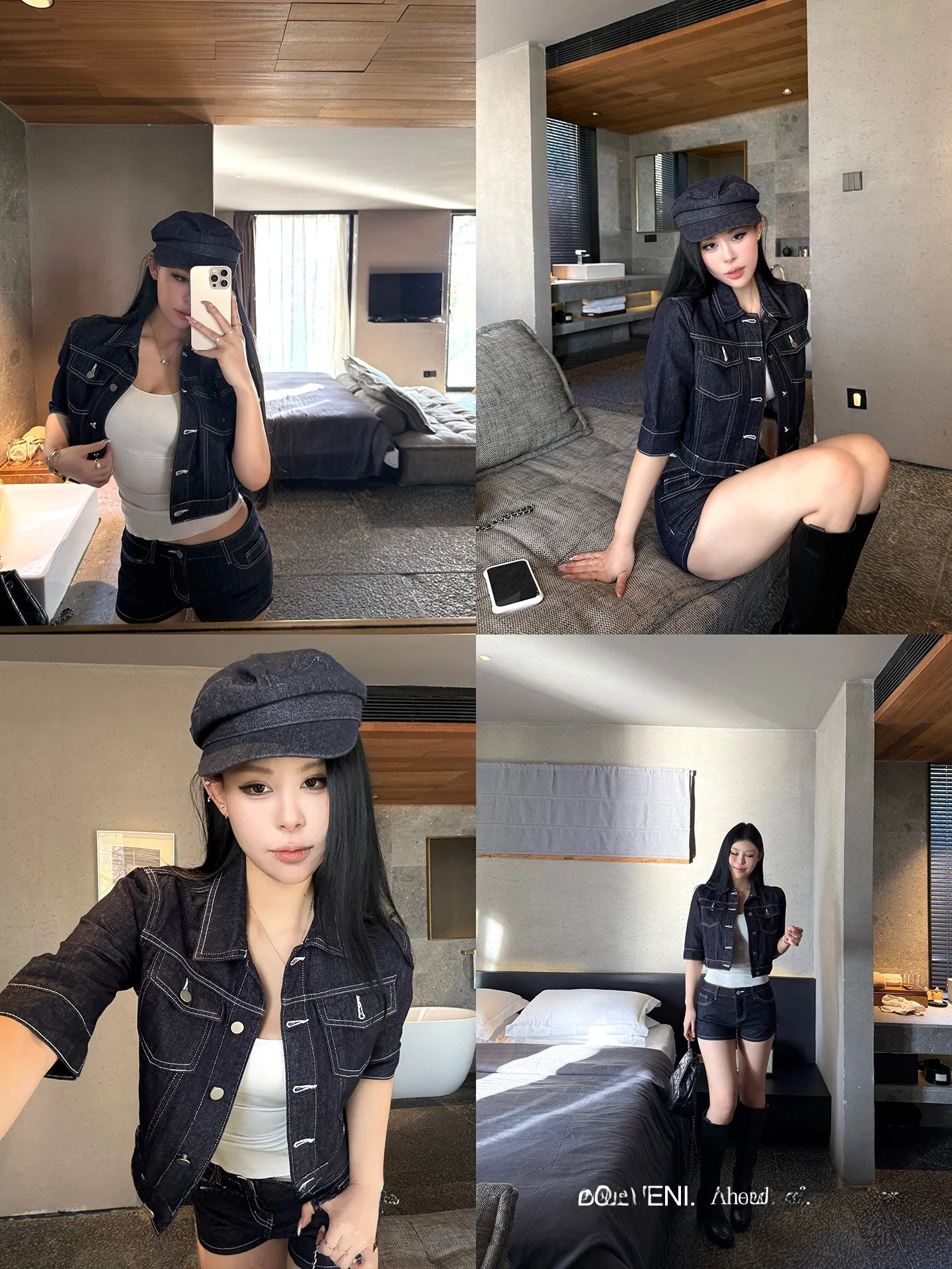 

Slim Fit Denim Shorts And Jacket Set Short Sleeve Turn-down Collar Spring Summer Fashion Women's Ensemble Tight Shorts
