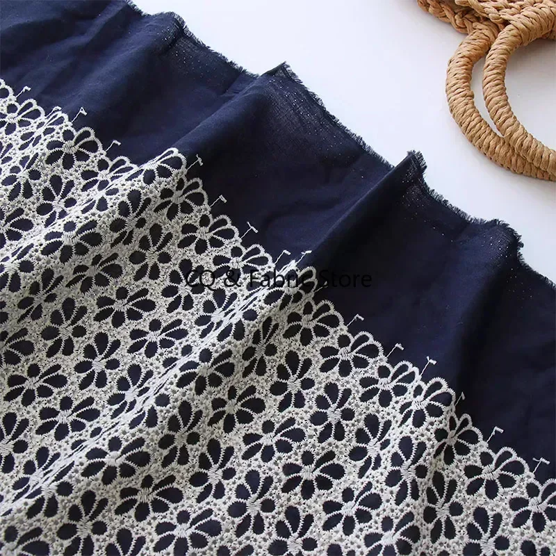 Navy Blue High-Density Embroidered Pure Cotton Fabric Clothing Fabrics For Sewingdiy DIY Tablecloth Fabric