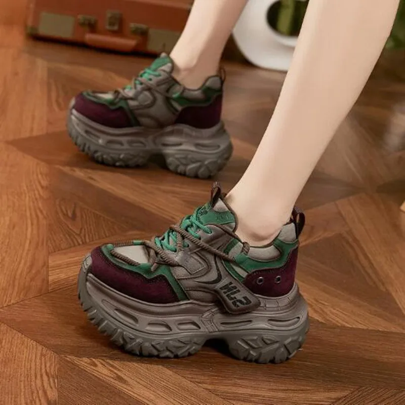 

Luxury Spring Autumn Platform Sneakers Women Casual Chunky Heeled Women Mixed Color Female Height Increase Sport Vulcanize Shoes