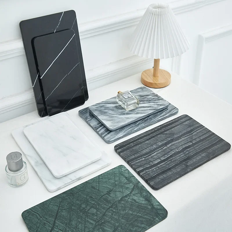 

Natural Marble Square Rounded Flat Tray Design Ornament Creative Home Hotel Desktop Multifunctional Storage Tray Decoration