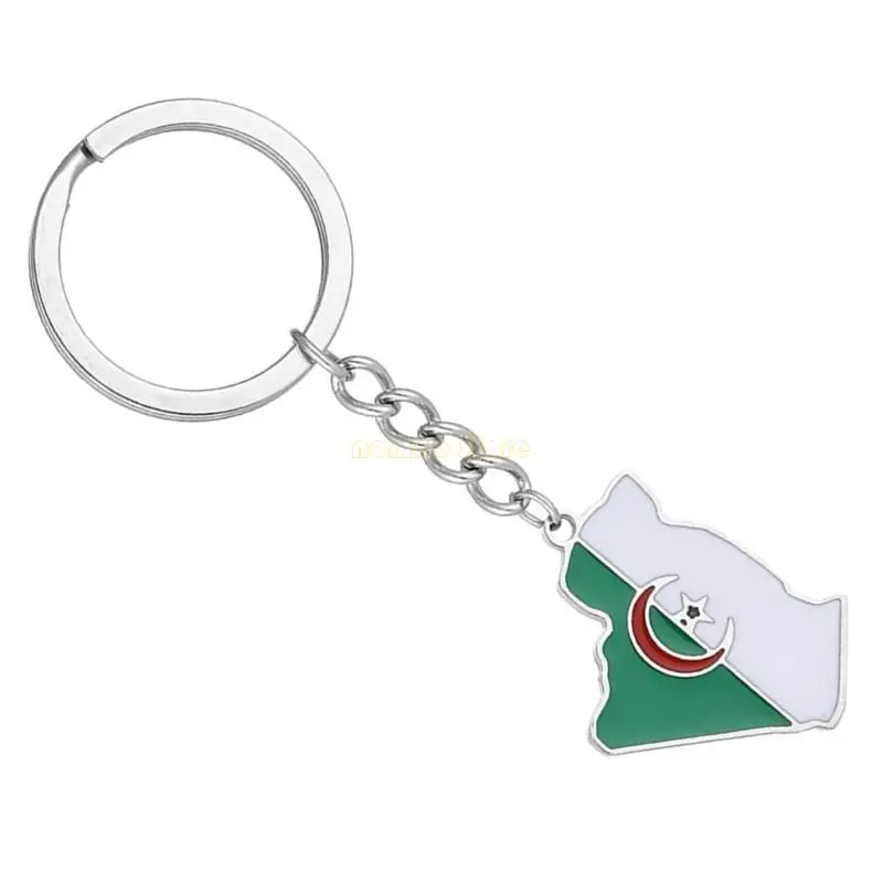 31BF الجزائر خريطة العلم سلسلة مفاتيح الفولاذ المقاوم للصدأ سحر قلادة المجوهرات