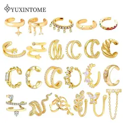 Serpiente de Metal chapada para mujer, cartílago de circón dorado de 24K, sin Piercing, Clips para la oreja, joyería de tendencia de moda para fiesta, pendientes de múltiples estilos