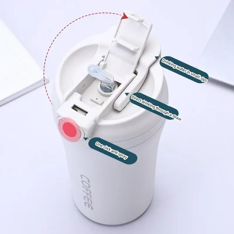 Reisebecher aus Edelstahl mit Strohhalm, tragbare Kaffeetasse für Büro/Auto, isolierter Thermobecher (13,5 Unzen, heiß und kalt) – Detail 6
