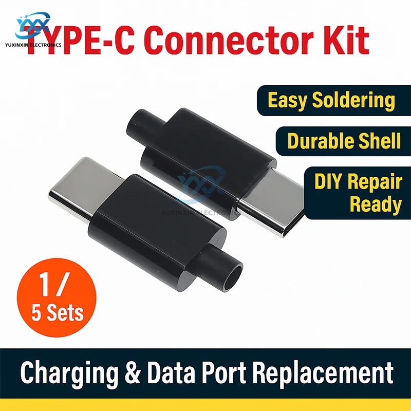 1/5Set Type-C مايكرو USB موصلات ذكر جاك الذيل التوصيل محطات كهربائية موصل الحال بالنسبة للهاتف لتقوم بها بنفسك إصلاح لحام طقم محول