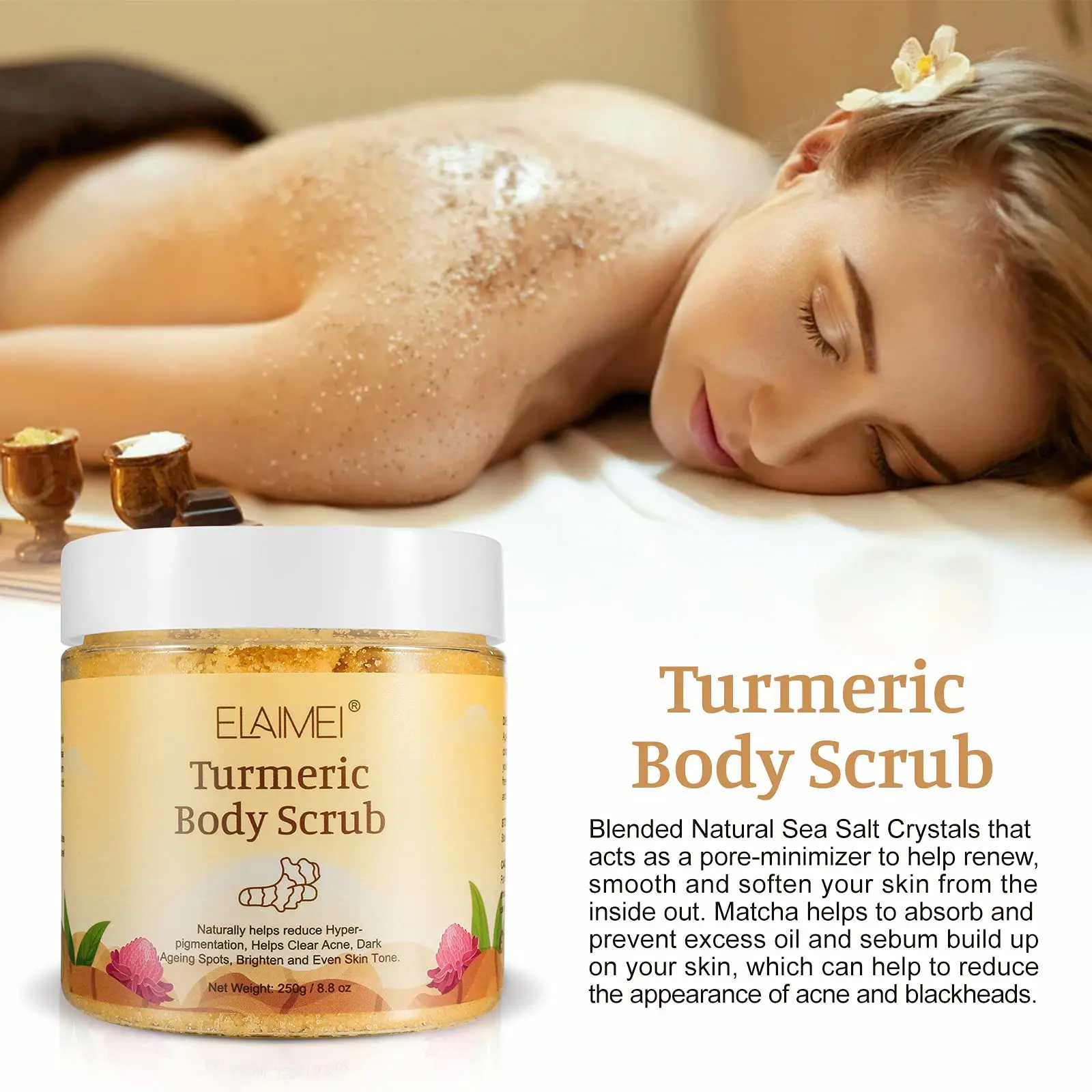 Turmeric Body Scrub with Dead Sea Salt Moisturizing Skin Anti-Aging Skin Exfoliating Reducing Pores Clearing Acne Smoothing Skin