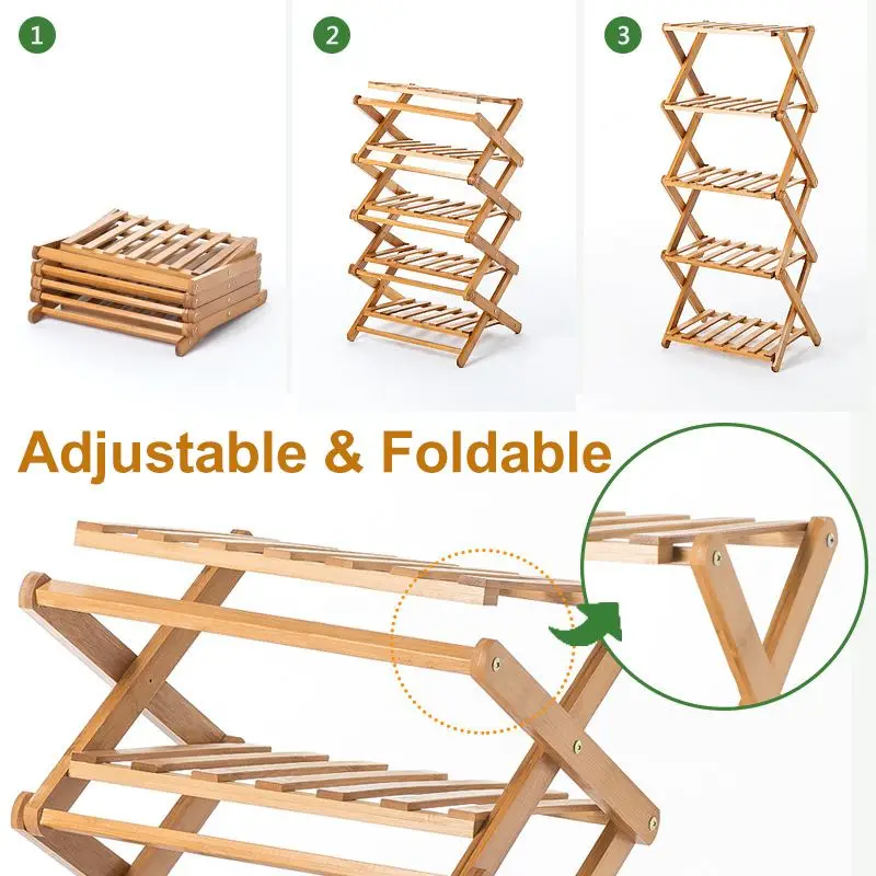Bamboo 3-6 Tiers Plant Stand Rack Multiple Flower Pot Holder Shelf Indoor Outdoor Patio Planter Display Shelving Shoes Shelf