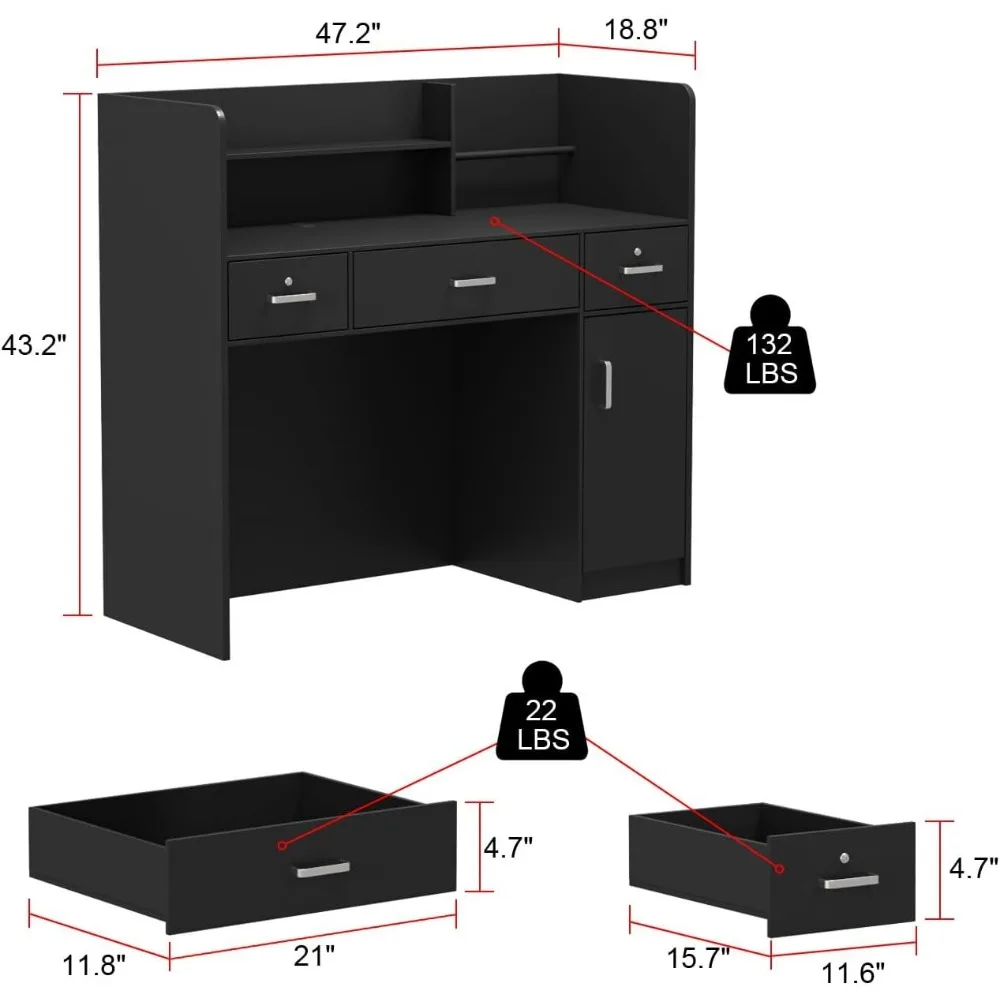 Reception Desk Counter Desk for Checkout & Retail, Front Desk Reception Counter with Large Storage, Silver Tapes