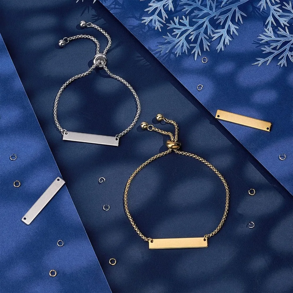 2 ألوان 8 مجموعة أساور قابلة للنقش لتقوم بها بنفسك عدة بما في ذلك مستطيل منقوش علامات فارغة وصلات موصلات 24 سنتيمتر 304 الفولاذ المقاوم للصدأ