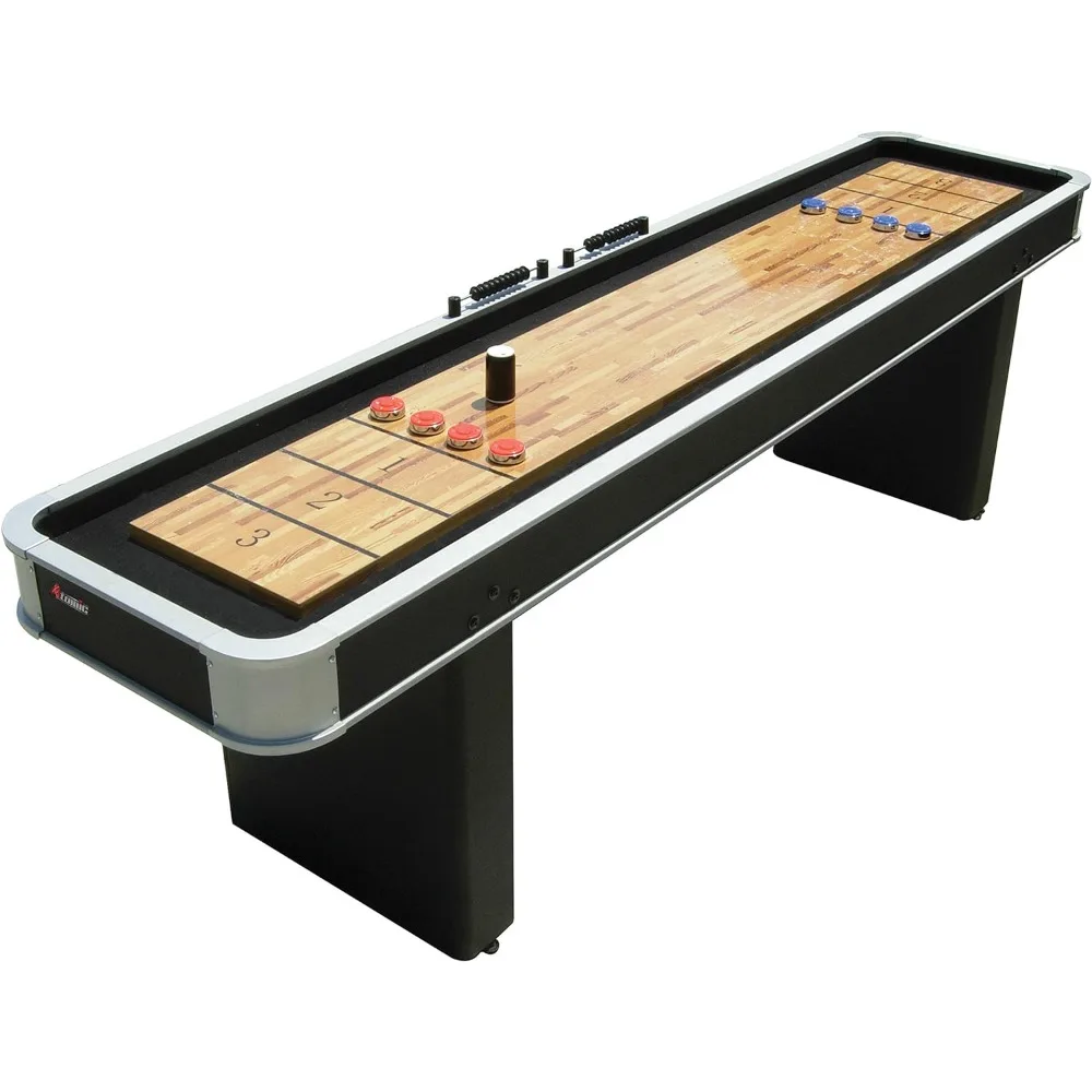 9’ LED Shuffleboard Tables with Poly-Coated Playing Surface for Smooth, Fast Puck Action and Pedestal Legs with Levelers