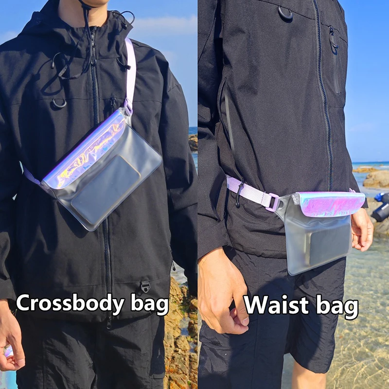IPX8 방수 폰 파우치 야외 투명 터치 가능한 허리 가방 크로스바디 가방 수영 다이빙 스노클링 해변 드리프팅용