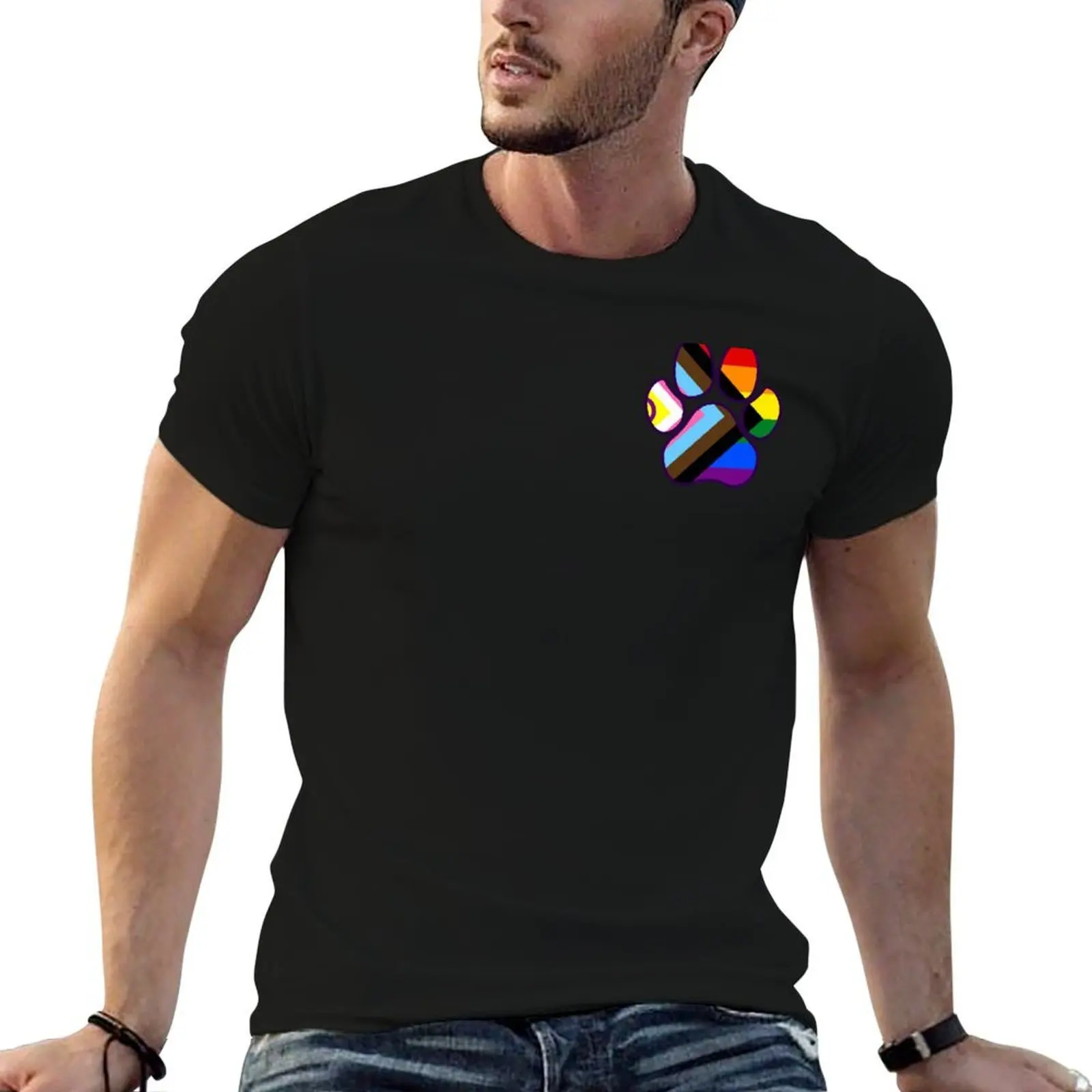 Furry pride progress pride paw print T-Shirt t shirts for man graphic vintage t shirt man designer man t shirt designer T-shirt