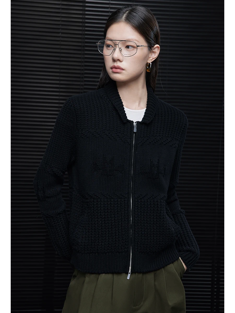 

Черный вязаный кардиган из чистого хлопка для женщин, модный, универсальный, осенний, новый, в уличном стиле, с длинными рукавами, на молнии