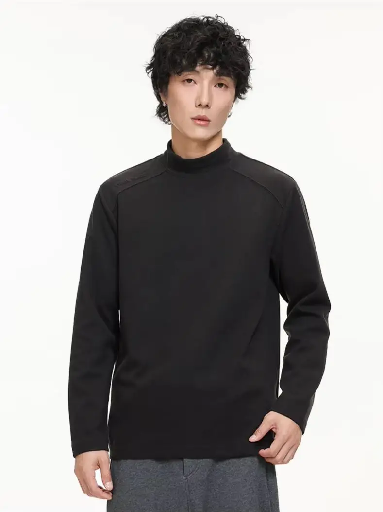 Simple Basic Patchwork Mid-Collar Long-Sleeve T-Shirt Unisex Thermal Base Layer Top Women Men