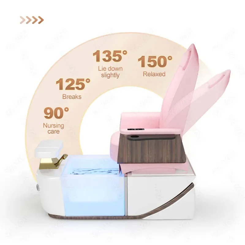 Luxury Modern Professional Nail Salon Foot Spa Massage Black Pink Throne Electric Manicure Pedicure Chair with Plumbing