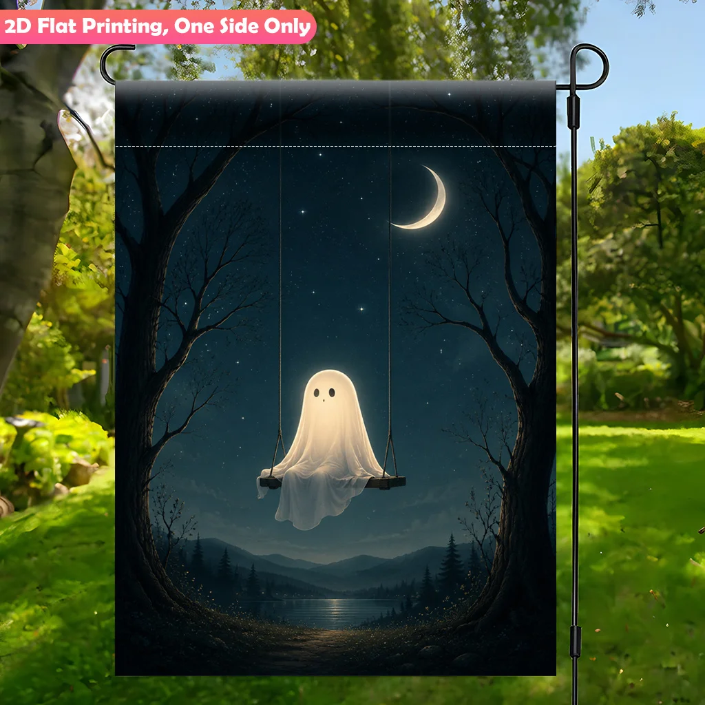 2D Flat Garden Flag 1 Piece, Spiritual Ghost Garden Flag in Gloomy Night, Durable Polyester Outdoor Garden Decoration, Suitable for Garden and Terrace Decoration, Scene Decoration, Celebration Arrangement, Home and Scene Decoration, No Flagpole