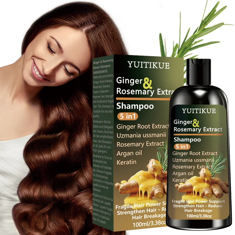 Champú para el cabello frágil con queratina YUITlKUE Champú con extracto de jengibre y romero - 5 en 1 fortalece el cabello Reduce la rotura Argan Oi