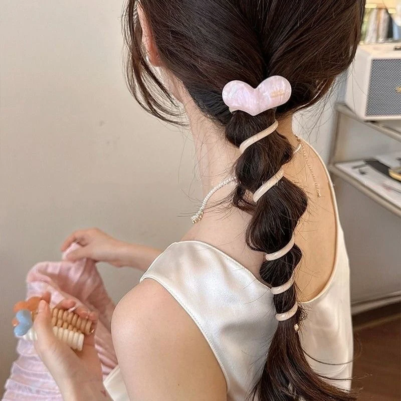Fashion Ponytail Elastic Hair Bands Heart Hair Rope Women Telephone Wire Hair Ties Scrunchies Hairbands Girls Accessories