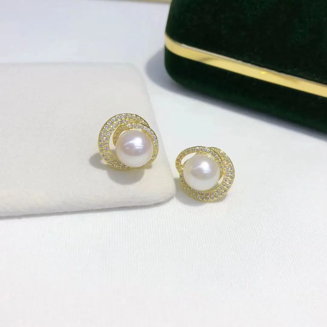 Wholesale S925 Sterling Silver Earrings Mount Findings Settings Base Mounting Parts Accessory for 8-9mm Pearls 5 pairs/lot