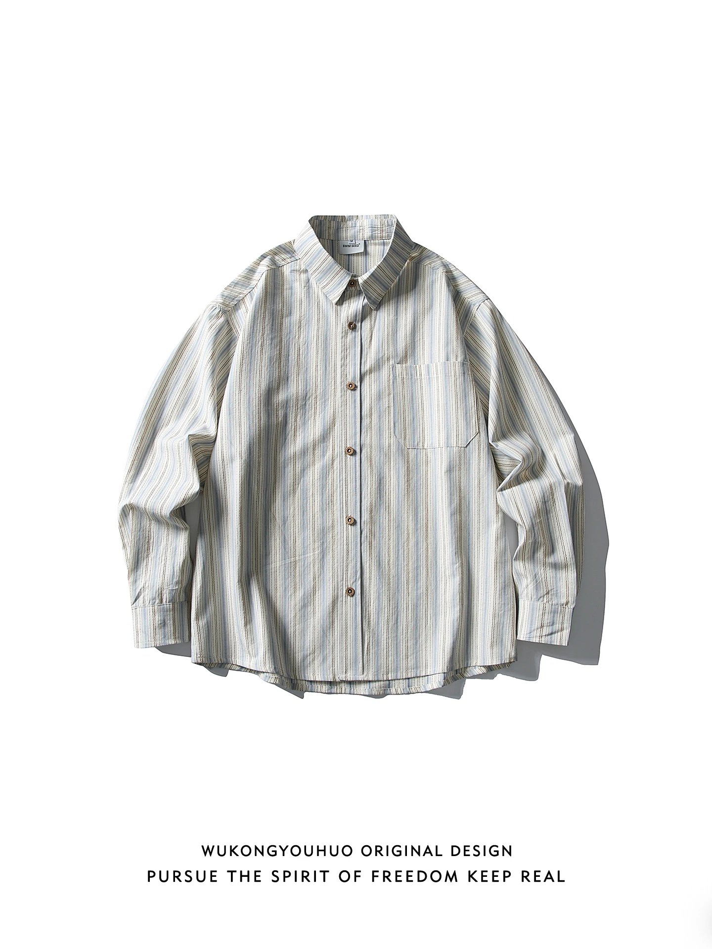 

Spring Vintage Men's Long Sve Casual irt Striped Pattern Loose Fit Couple's All-Match Outerwear Youth Trend Resistant