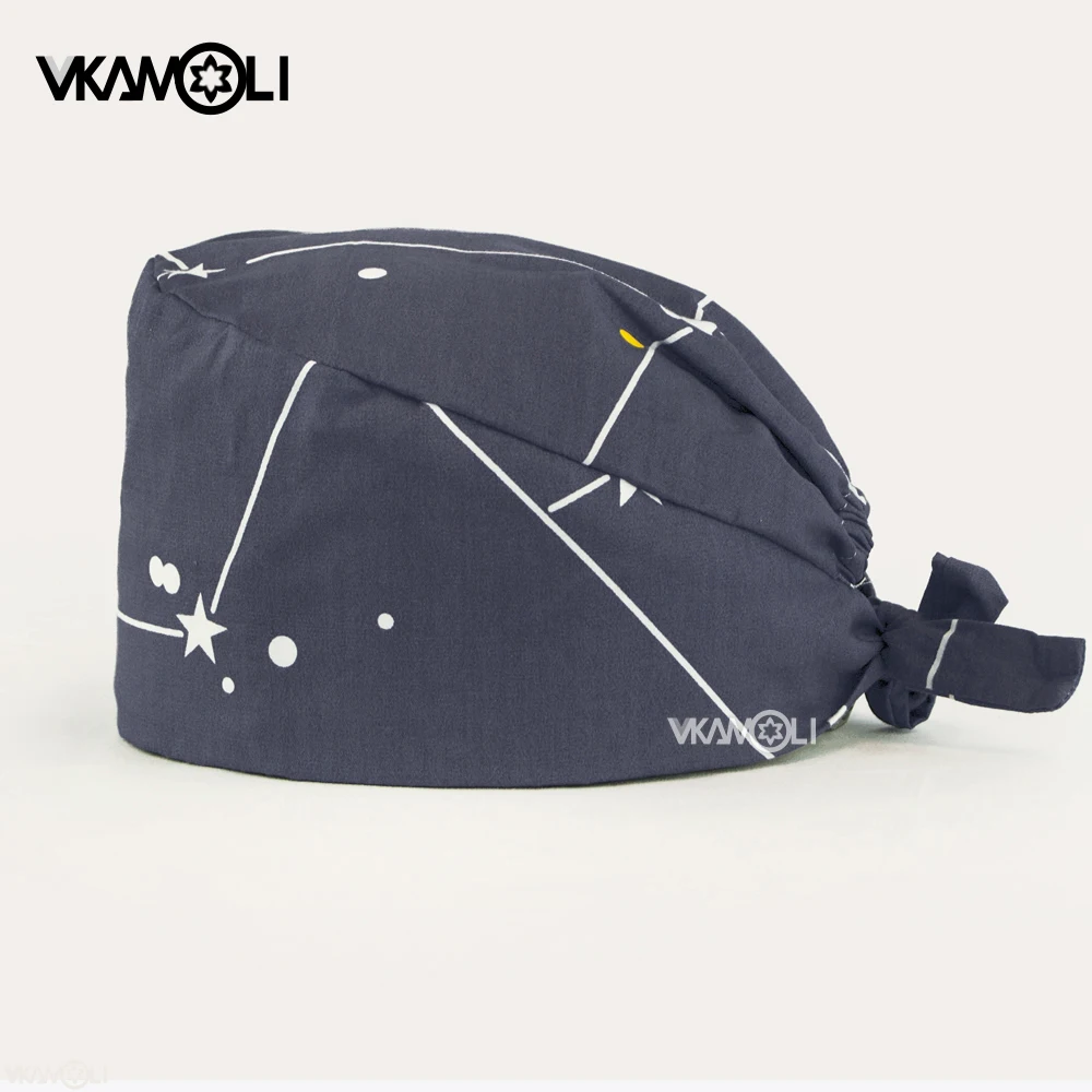 

wholesale scrub hat Grey star printed surgical cap cotton nurses scrubs caps for women medicos accessories