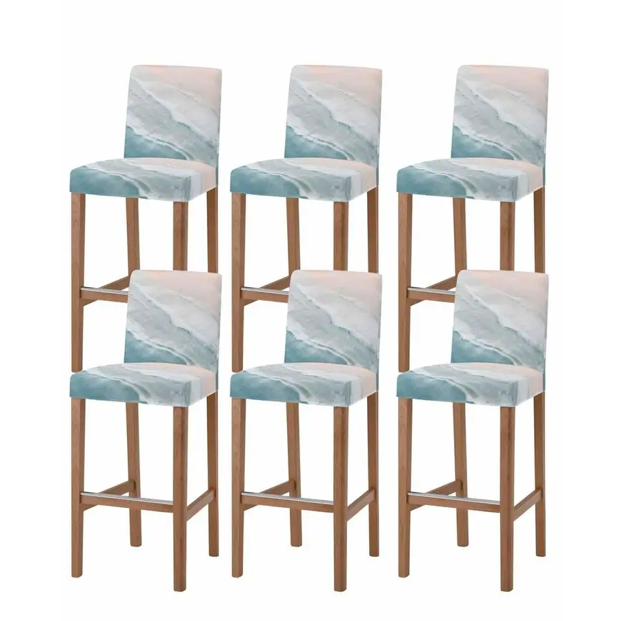 

Beach Bar Stool Covers, Ocean Coastal Stretch Dining Chair Covers Set of 6, Seaside Nautical Aqua Beige Bar Chair Covers Removab