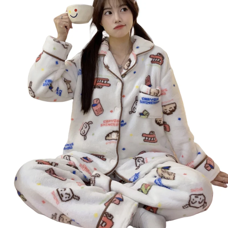 Crayon Boy Shin C-Chan Plush Home Pyjama Set Cute Cartoon Bedroom Dormitory Long Sleeve Two-piece Set Student Girls Gifts Anime