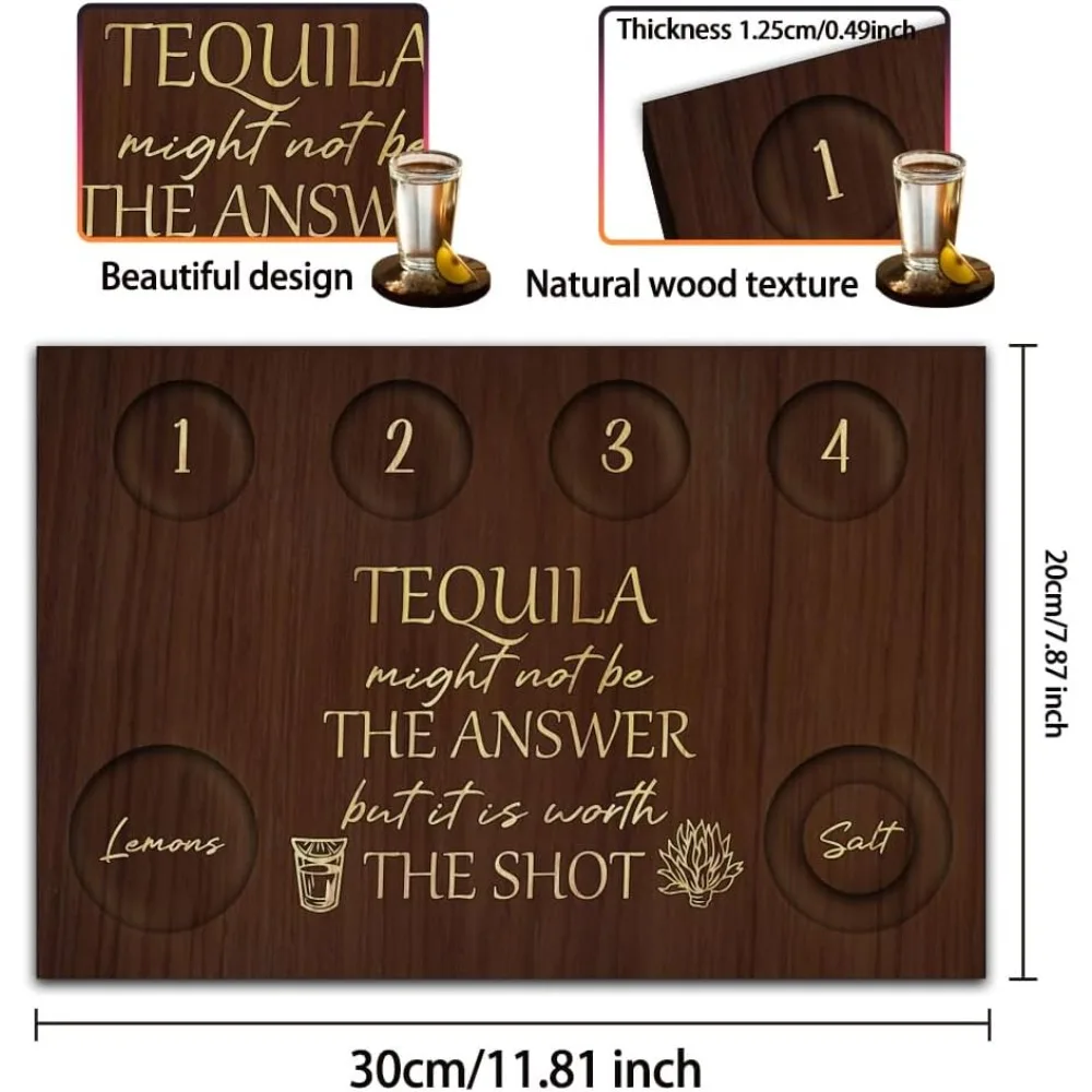 Tequila Shot Glass, Wooden Shot Glass Tray, Rectangular Glass Holder with Lemon Salt Rim Glass Set for Restaurant