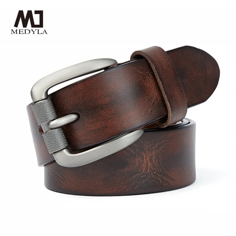 MEDYLA Men's Leather Belt Vintage Pin Buckle Natural Skin Waistband Strap Jeans Belt For Male Cowhide Belt Delivery In 24 Hours