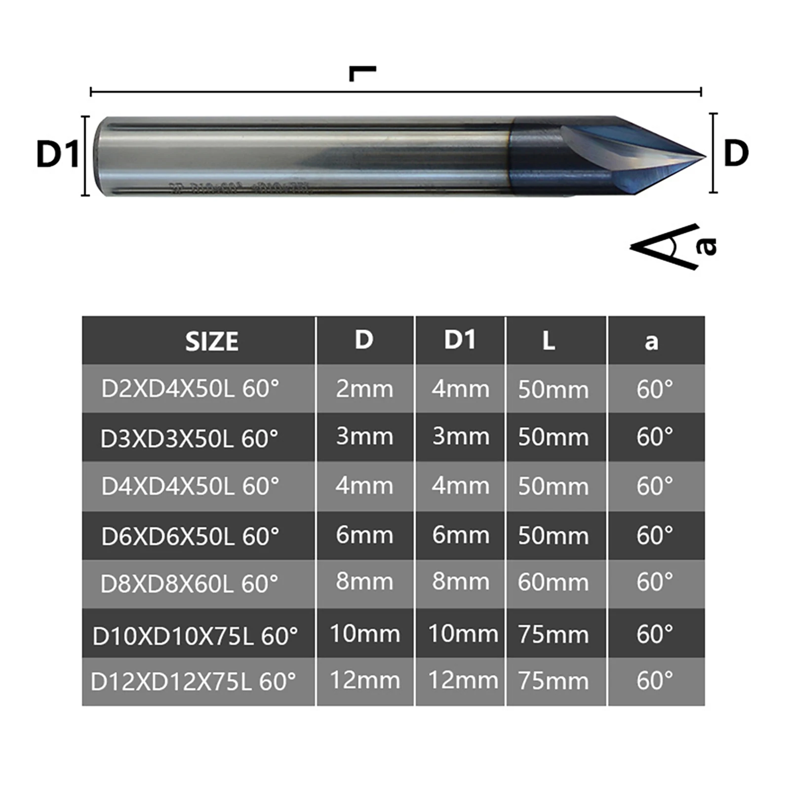 Tungsten Carbide Milling Cutter, chanfro Router Bit, 3 Flauta, End Mill com 60 graus para chanframento profissional