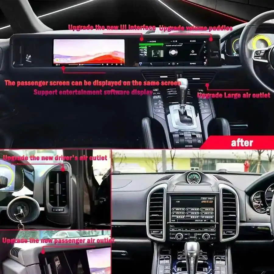 12 + 256 جيجابايت 12.3 + 12.3 بوصة أندرويد Carplay لبورشه كايين 2010-2016 ترقية التفاعلية شاشة مزدوجة مشغل فيديو الوسائط المتعددة