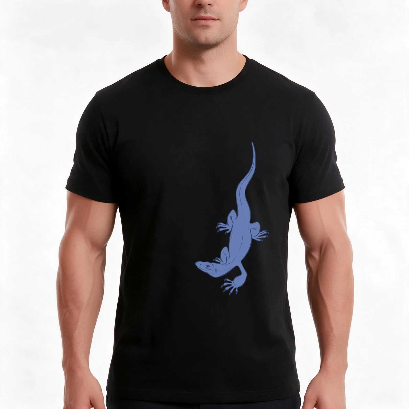 Nile Monitor (blue) T-Shirt, Summer Casual Cotton Tee, Oversized Streetwear Tops, Vintage Graphic Print, Loose Fit Short Sleeve